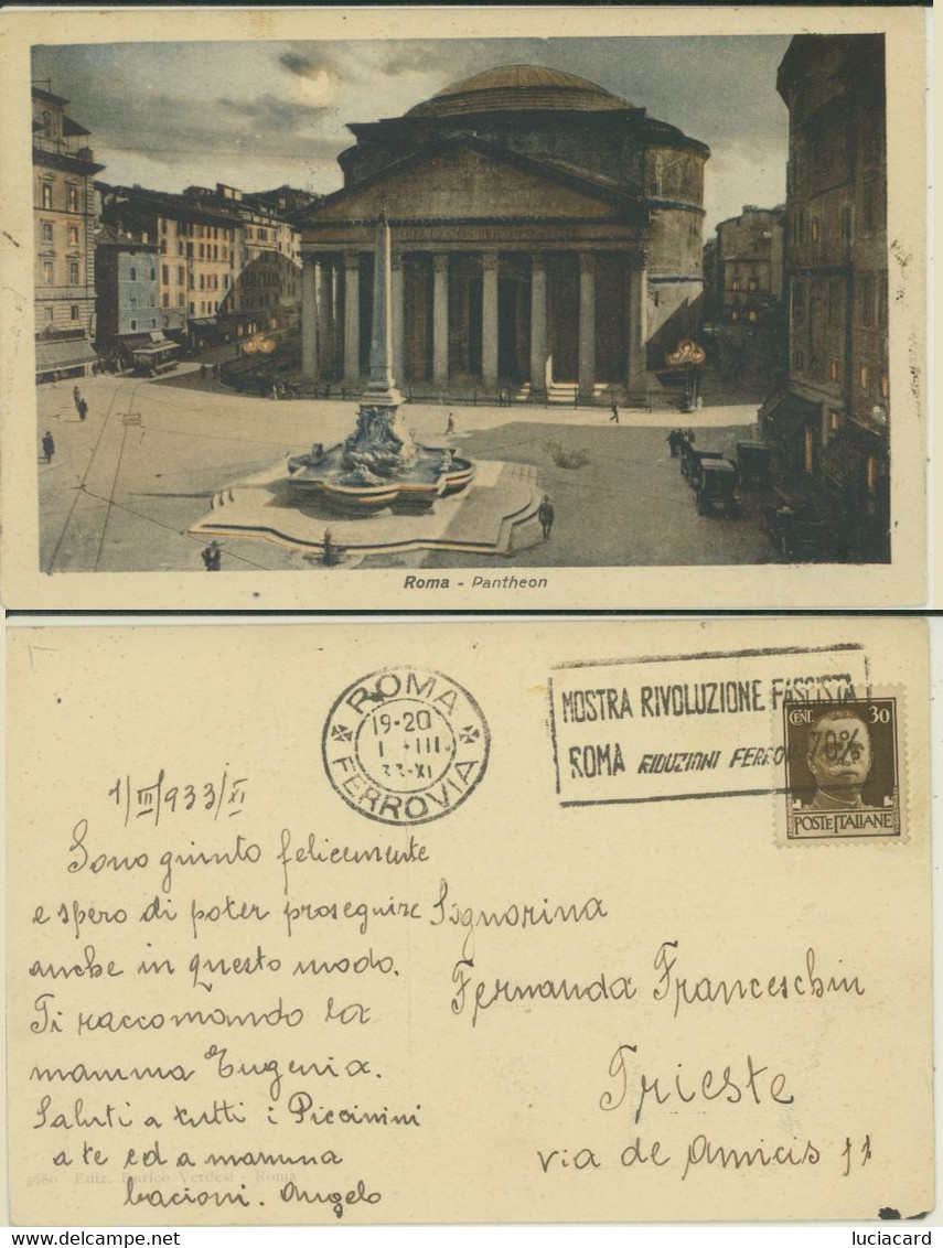 ROMA - PANTHEON 1933 TARGHETTA MOSTRA RIVOLUZIONE FASCISTA - Pantheon