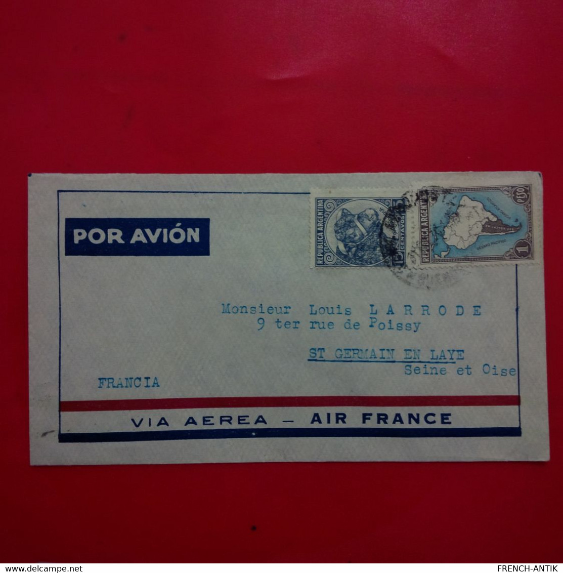 LETTRE ARGENTINE POUR ST GERAMIN EN LAYE VIA AEREA AIR FRANCE - Cartas & Documentos