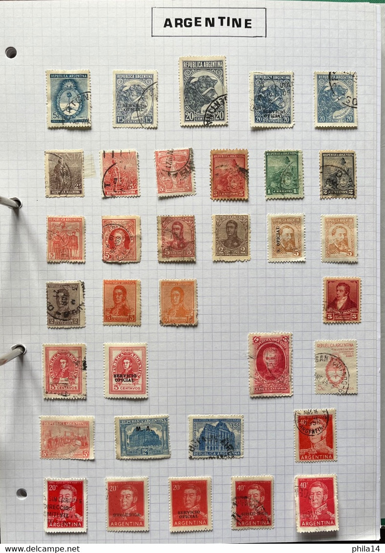 COLLECTION DE PLUS DE 250 TIMBRES NEUFS ET OBLITERES D'ARGENTINE SUR CHARNIERE SUR FEUILLE CARTONNEE - Lots & Serien