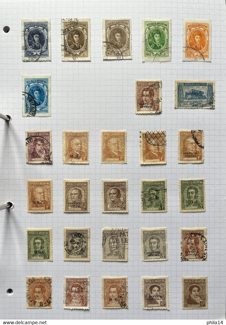 COLLECTION DE PLUS DE 250 TIMBRES NEUFS ET OBLITERES D'ARGENTINE SUR CHARNIERE SUR FEUILLE CARTONNEE - Lots & Serien