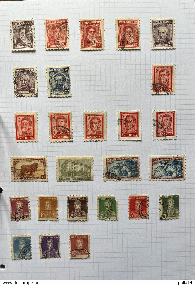 COLLECTION DE PLUS DE 250 TIMBRES NEUFS ET OBLITERES D'ARGENTINE SUR CHARNIERE SUR FEUILLE CARTONNEE - Verzamelingen & Reeksen