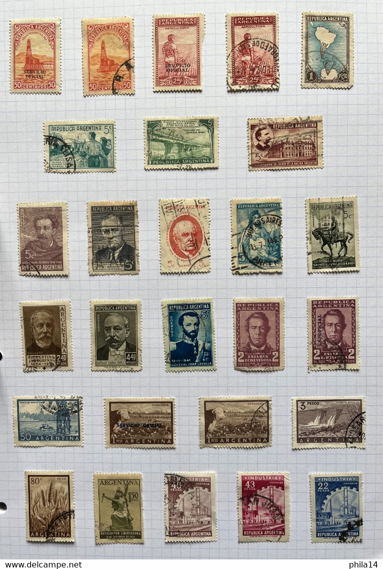 COLLECTION DE PLUS DE 250 TIMBRES NEUFS ET OBLITERES D'ARGENTINE SUR CHARNIERE SUR FEUILLE CARTONNEE - Lots & Serien