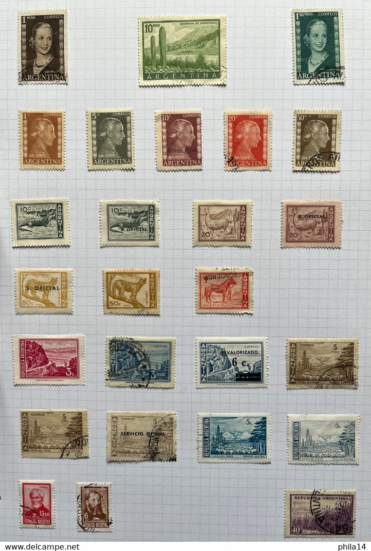 COLLECTION DE PLUS DE 250 TIMBRES NEUFS ET OBLITERES D'ARGENTINE SUR CHARNIERE SUR FEUILLE CARTONNEE - Verzamelingen & Reeksen