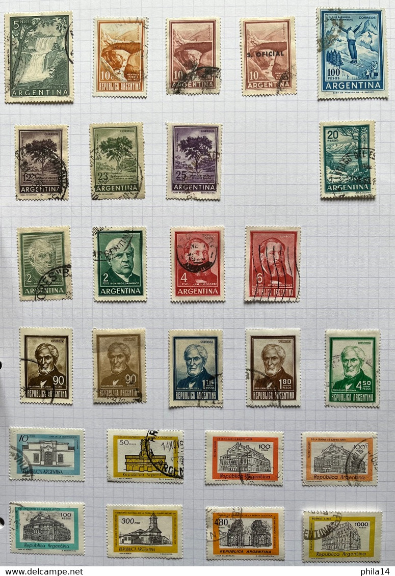 COLLECTION DE PLUS DE 250 TIMBRES NEUFS ET OBLITERES D'ARGENTINE SUR CHARNIERE SUR FEUILLE CARTONNEE