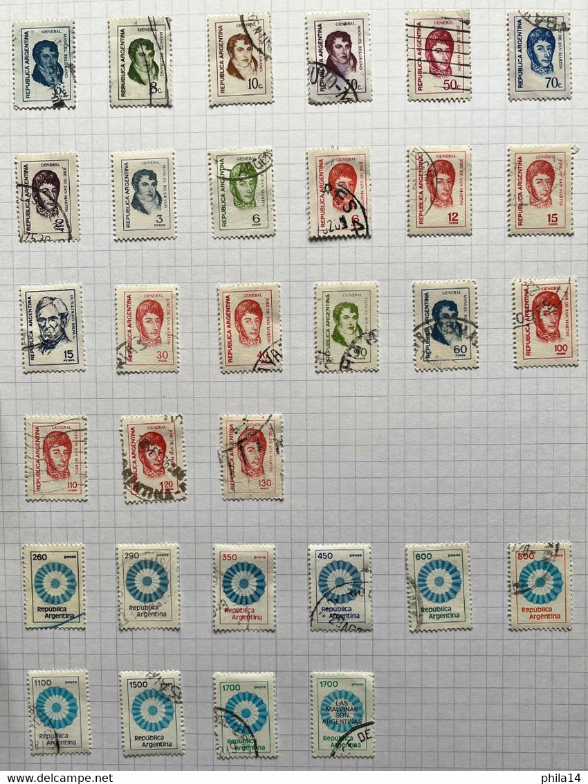 COLLECTION DE PLUS DE 250 TIMBRES NEUFS ET OBLITERES D'ARGENTINE SUR CHARNIERE SUR FEUILLE CARTONNEE