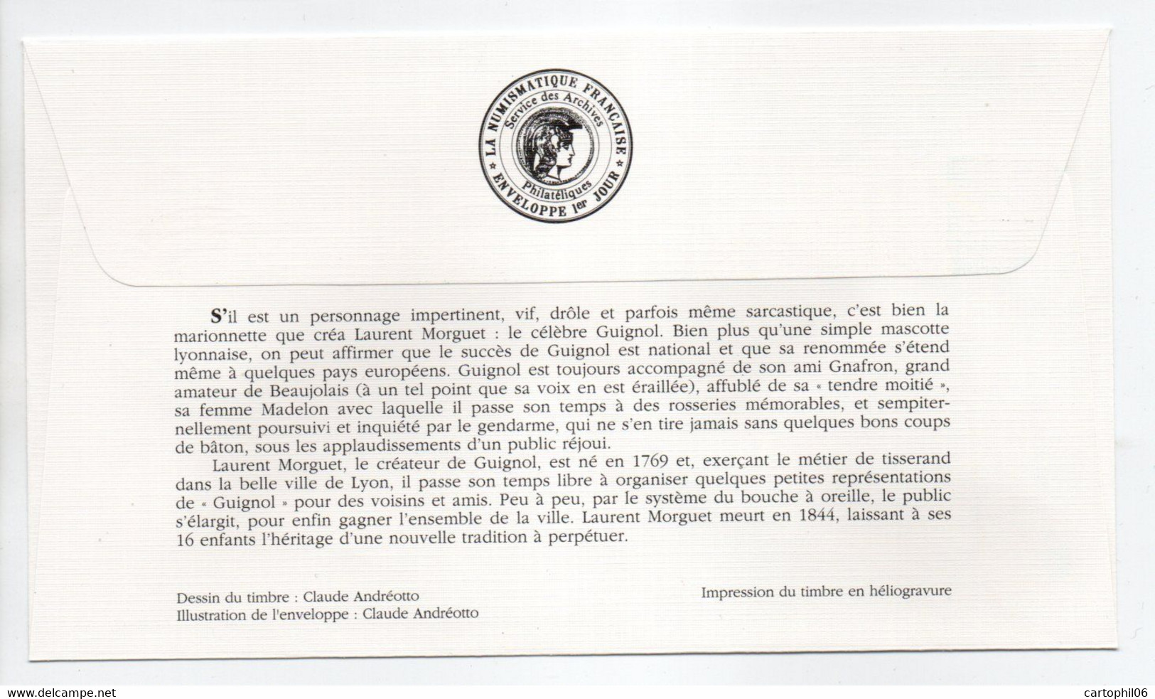 - FDC Laurent Mourguet, Créateur De GUIGNOL - VILLEURBANNE 4.3.1994 - - Marionnettes