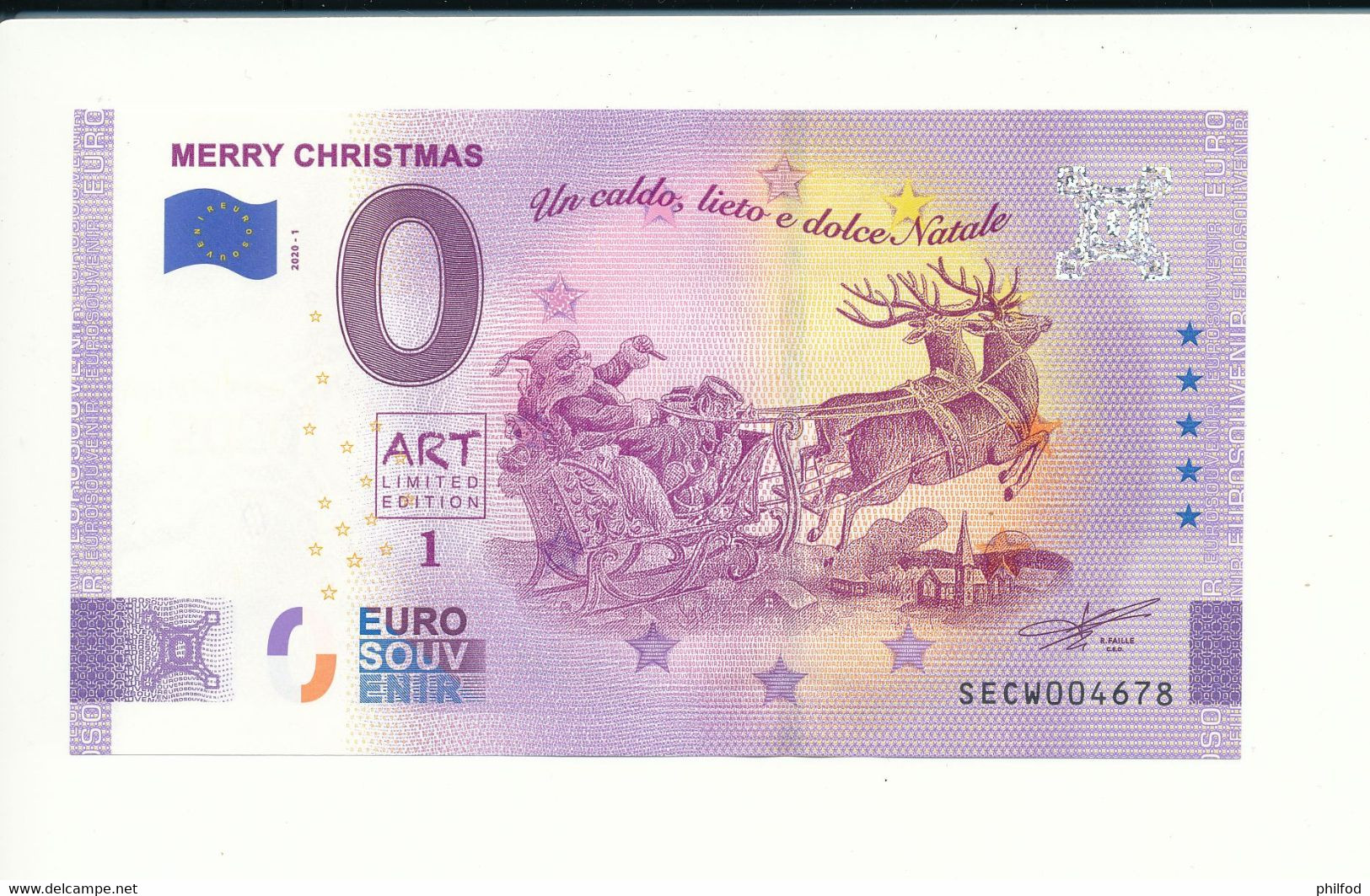 Billet Touristique 0 Euro - MERRY CHRISTMAS - SECW- 2020-1 - ANNIV - N° 4678 - Autres & Non Classés