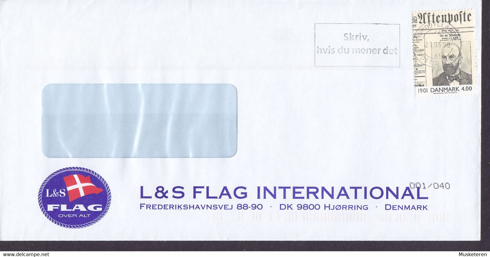 Denmark L&S FLAG INTERNATIONAL Danish Flag Cachet NORDJYLLANDS POSTCENTER 2000 Cover Brief Lettre - Covers & Documents