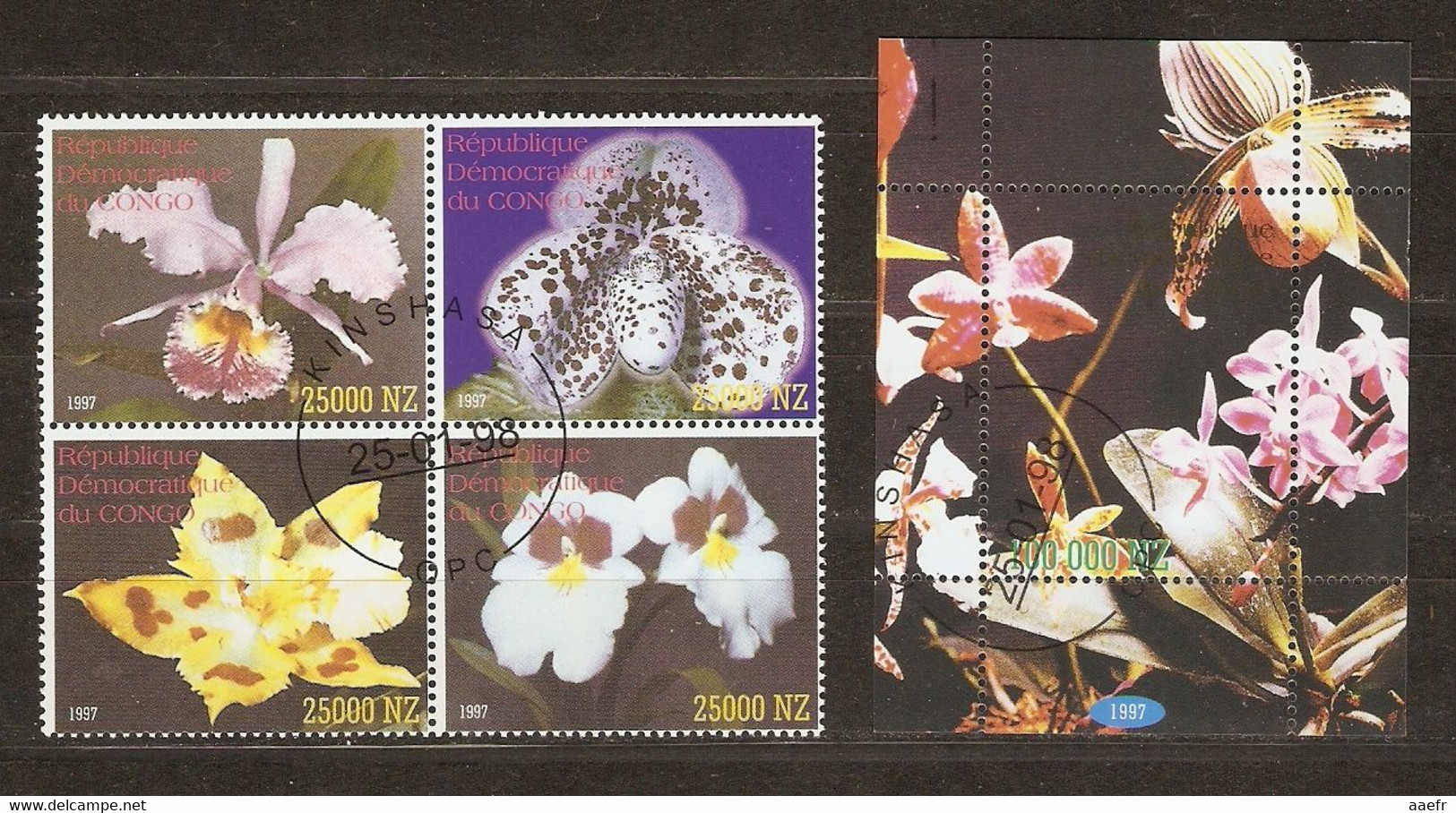 R.D. Congo 1997 - Orchidées - Bloc° De 4 Timbres + 1 BF - NON Répertorié - Usados