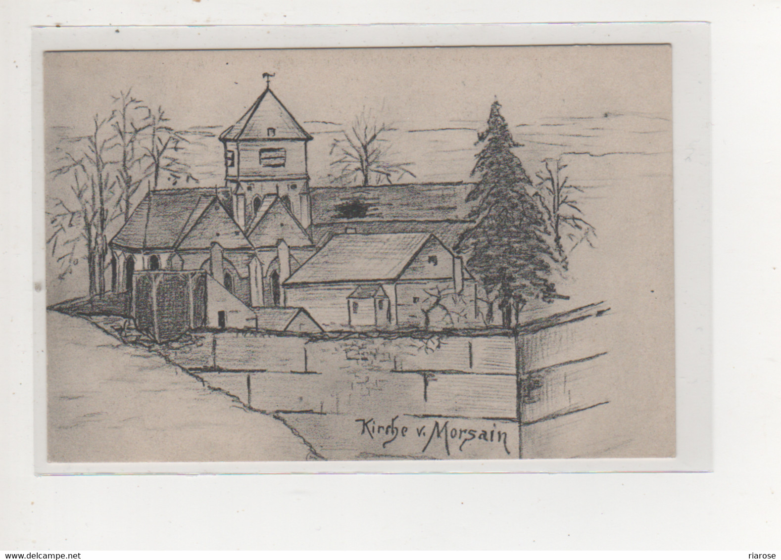 Antike Postkarte  ZEICHNUNG KIRCHE VON MORSAIN S.B. II./Res.J.R.32 - Boulay Moselle