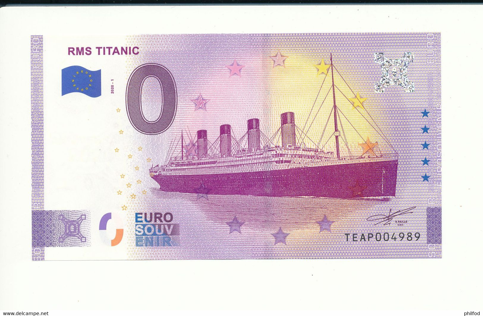 Billet Touristique 0 Euro - RMS TITANIC - TEAP - 2020-1 - ANNIV - N° 4989 - Autres & Non Classés