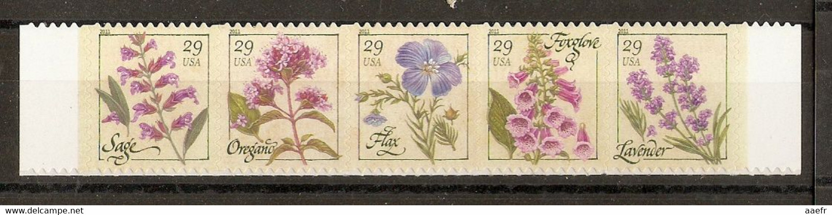 Etats-Unis 2011 - Wild Flowers - Bandelette De 5 Timbres Adhésifs MNH  - Sage - Oregan - Lavande - Flax - Foxglove - Ongebruikt