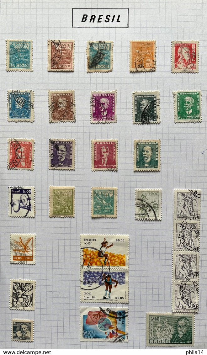 COLLECTION DE 46 TIMBRES NEUFS ET  OBLITERES DU BRESIL SUR CHARNIERE SUR FEUILLE CARTONNEE - Collections, Lots & Series