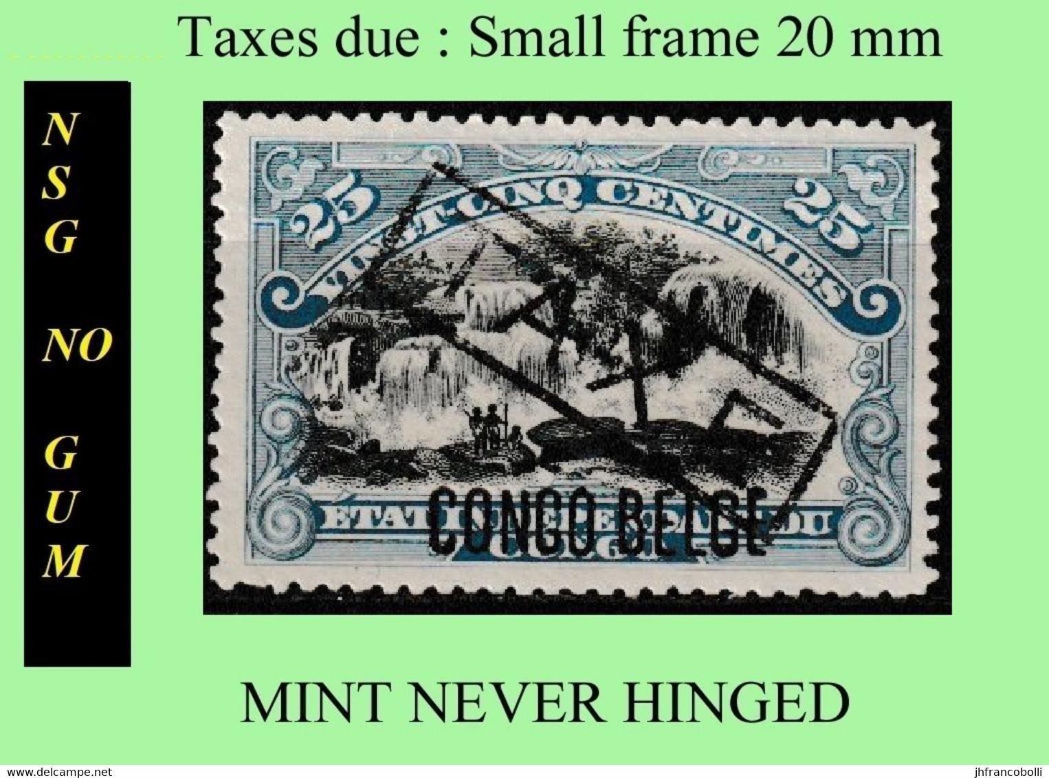 1909 ** CONGO FREE STATE / ETAT IND. CONGO = COB MNH/NSG TX 20 (MEDIUM FRAME) BLUE FALLS (No Gum Singular) - Unused Stamps