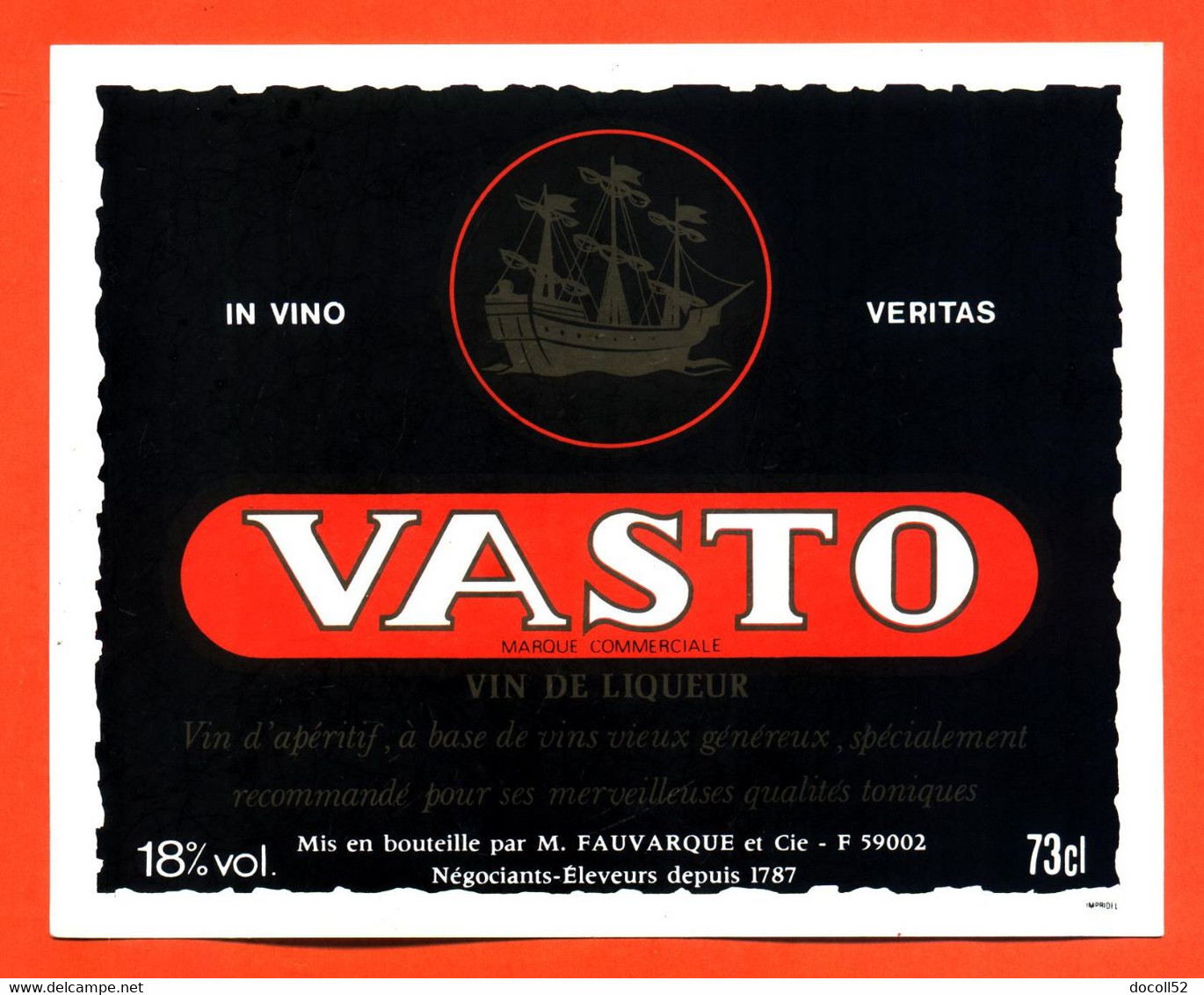 Etiquette Neuve  De Vin De Liqueur Vasto M Fauvarque à 59002 Lille - 73 Cl - Sailboats & Sailing Vessels