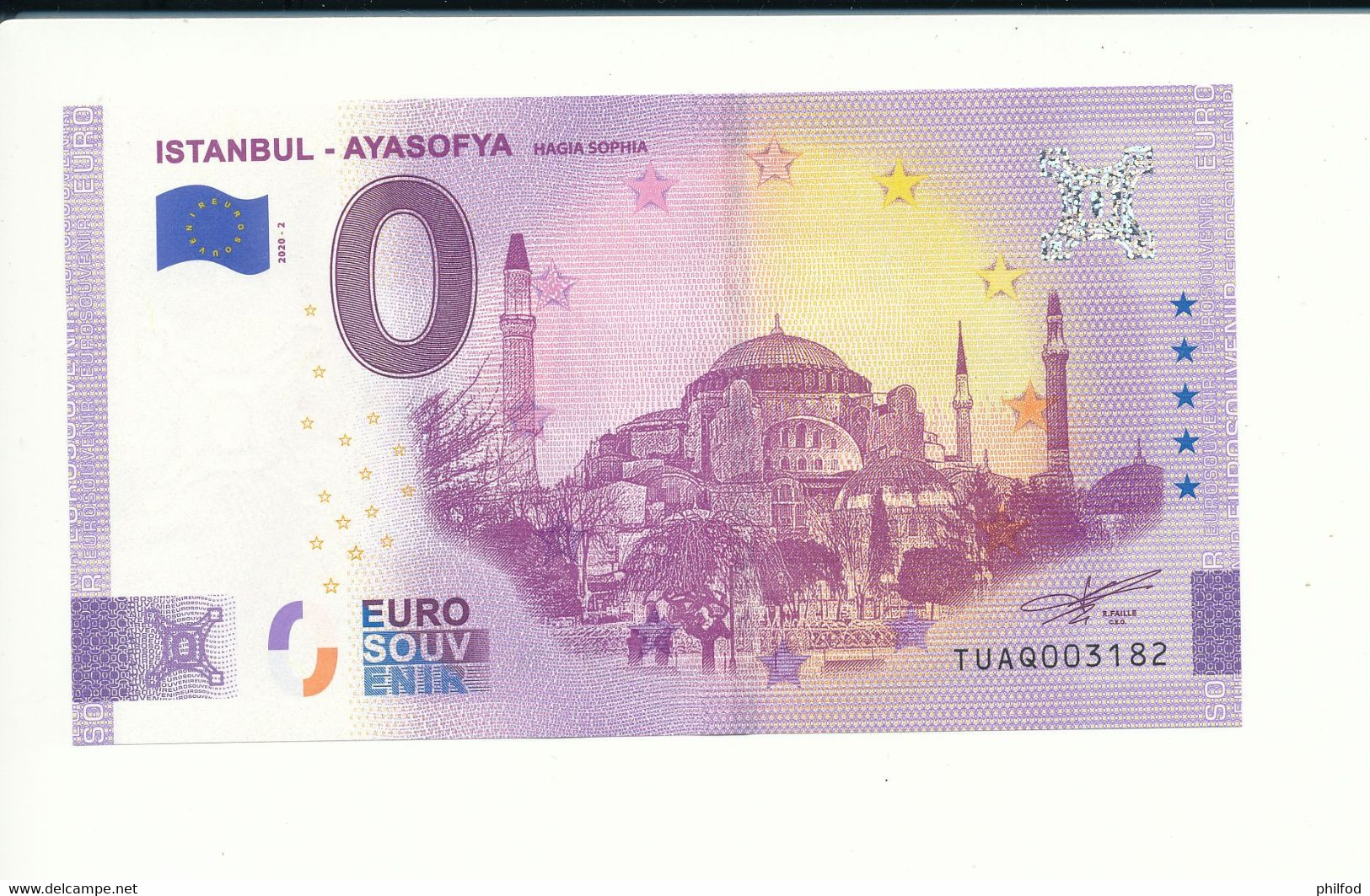 Billet Touristique 0 Euro - ISTANBUL - AYASOFYA HAGIA SOPHIA - TUAQ - 2020-2 - N° 3182 - Autres & Non Classés