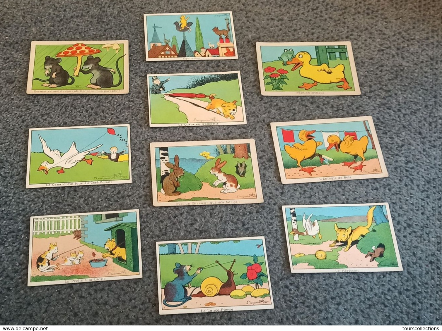 LOT De 10 Chromos Illustrateur Benjamin Rabier TBE Souris Chat Chien Lapin Escargot Canard Grenouille Hérisson Renard - Rabier, B.