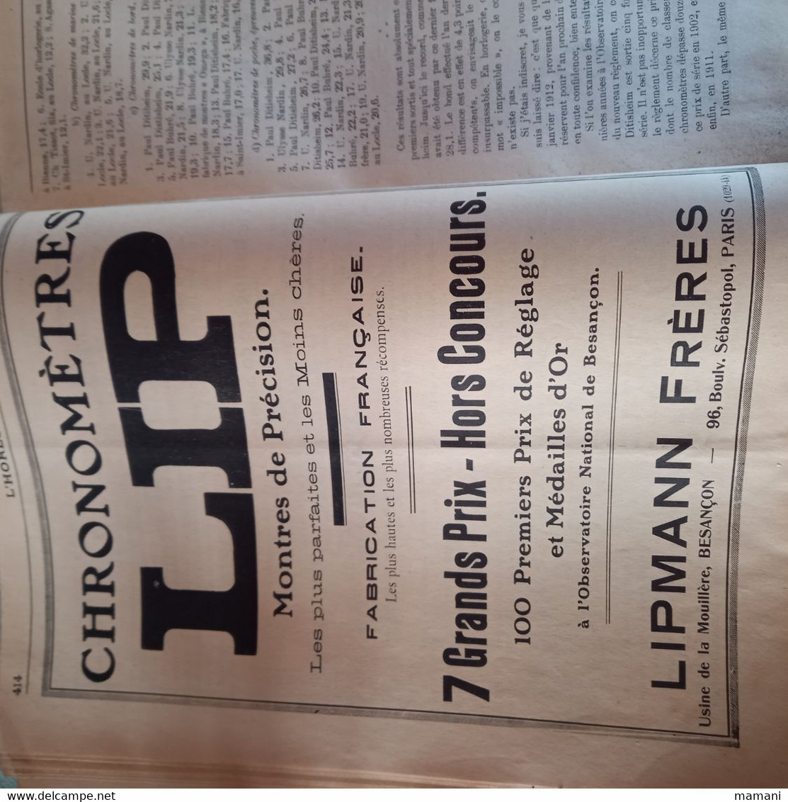 Revue mensuelle l'horloger numéro 83 de mars 1912 pub machine a coudre-lunetterie-chronometre etc...