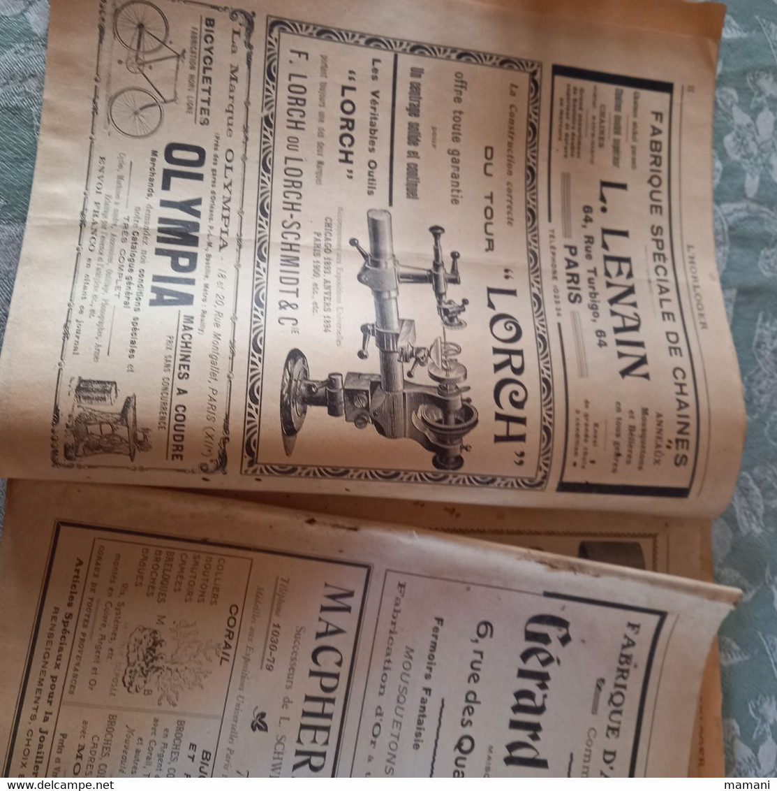 Revue mensuelle l'horloger numéro 83 de mars 1912 pub machine a coudre-lunetterie-chronometre etc...