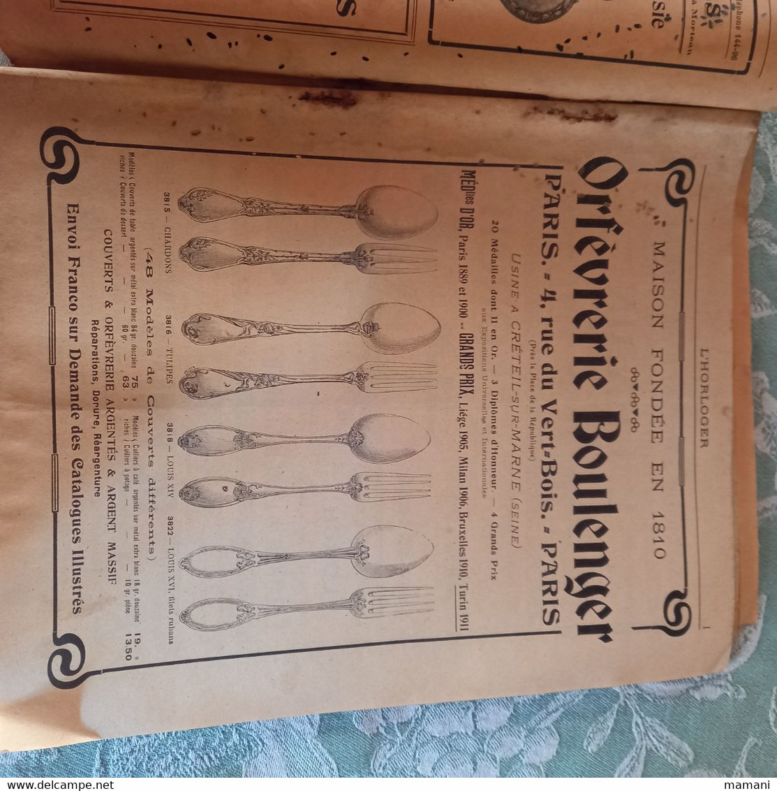 Revue mensuelle l'horloger numéro 83 de mars 1912 pub machine a coudre-lunetterie-chronometre etc...