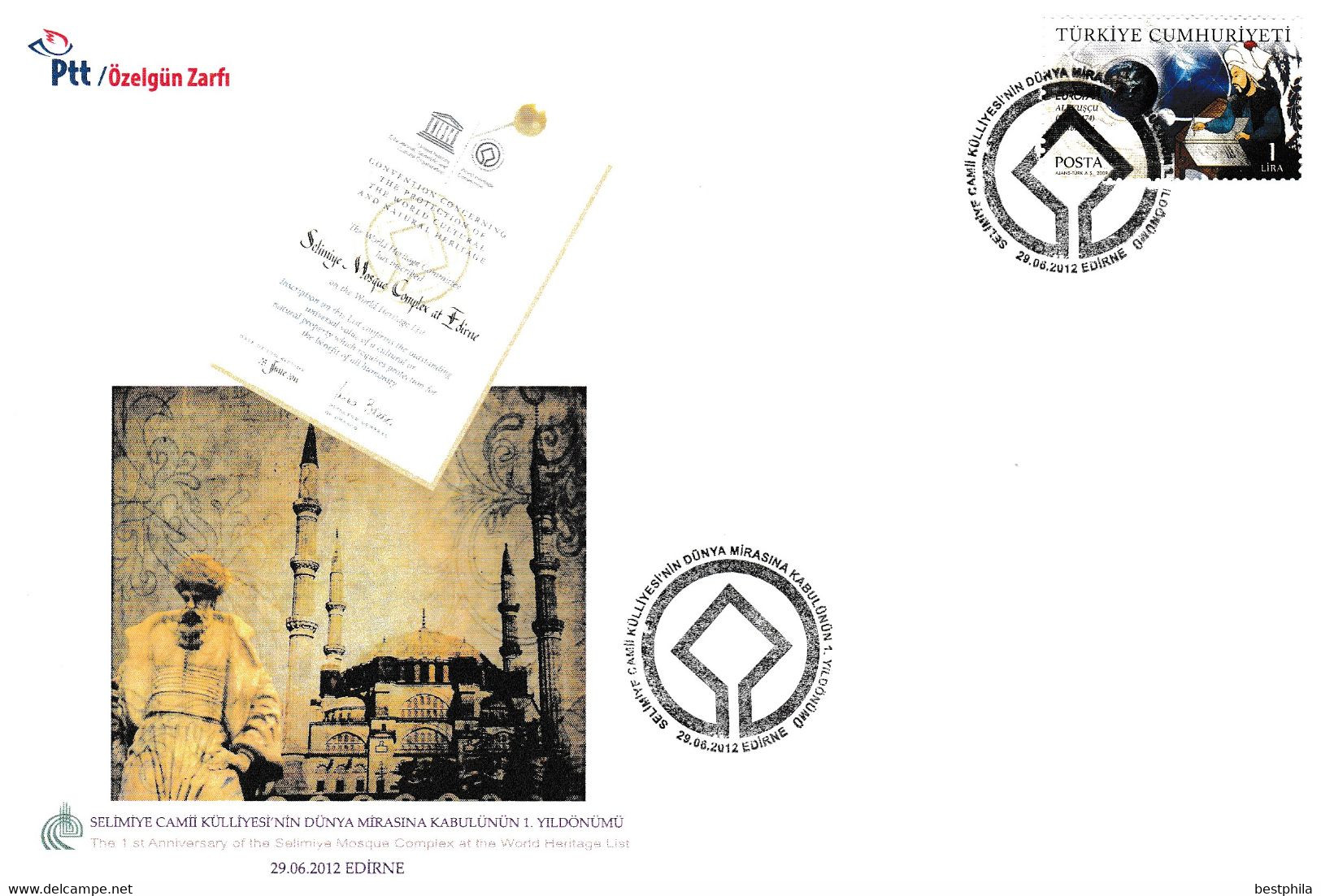 Turkey, Türkei - 2012 -  Selimiye Mosque Complex At The World Heritage /// First Day Cover & FDC - Lettres & Documents