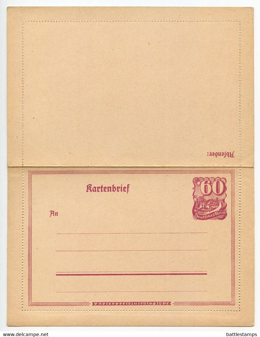 Germany 1920's Mint 60pf Post Rider Lettercard / Kartenbrief - Other & Unclassified