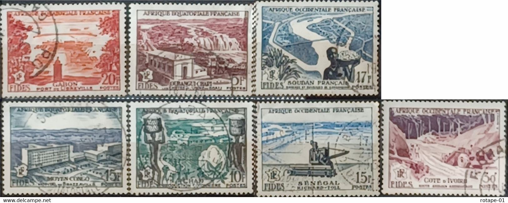 FIDES  1956,  YT N°AEF232-35,AOF58-59,61  O,  Cote YT 5,5€ - 1956 F.I.D.E.S.