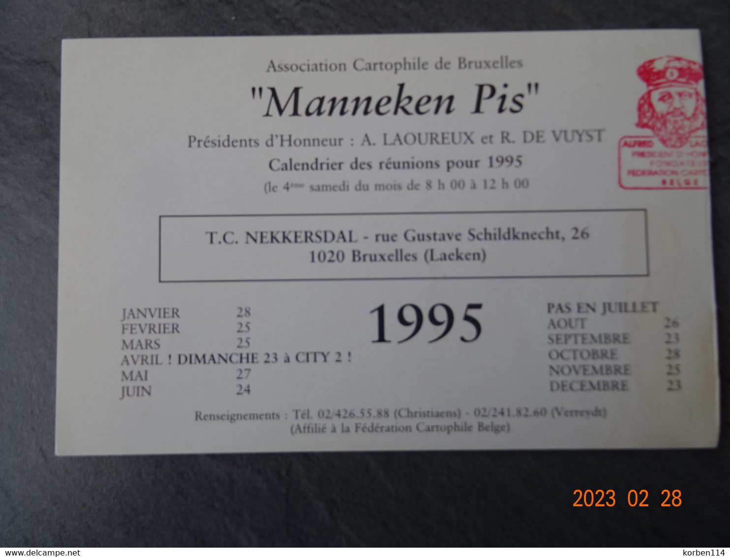 "  MANNEKEN  PIS    "    ASSOCIATION CARTOPHILE DE BRUXELLES 1995 - Bourses & Salons De Collections