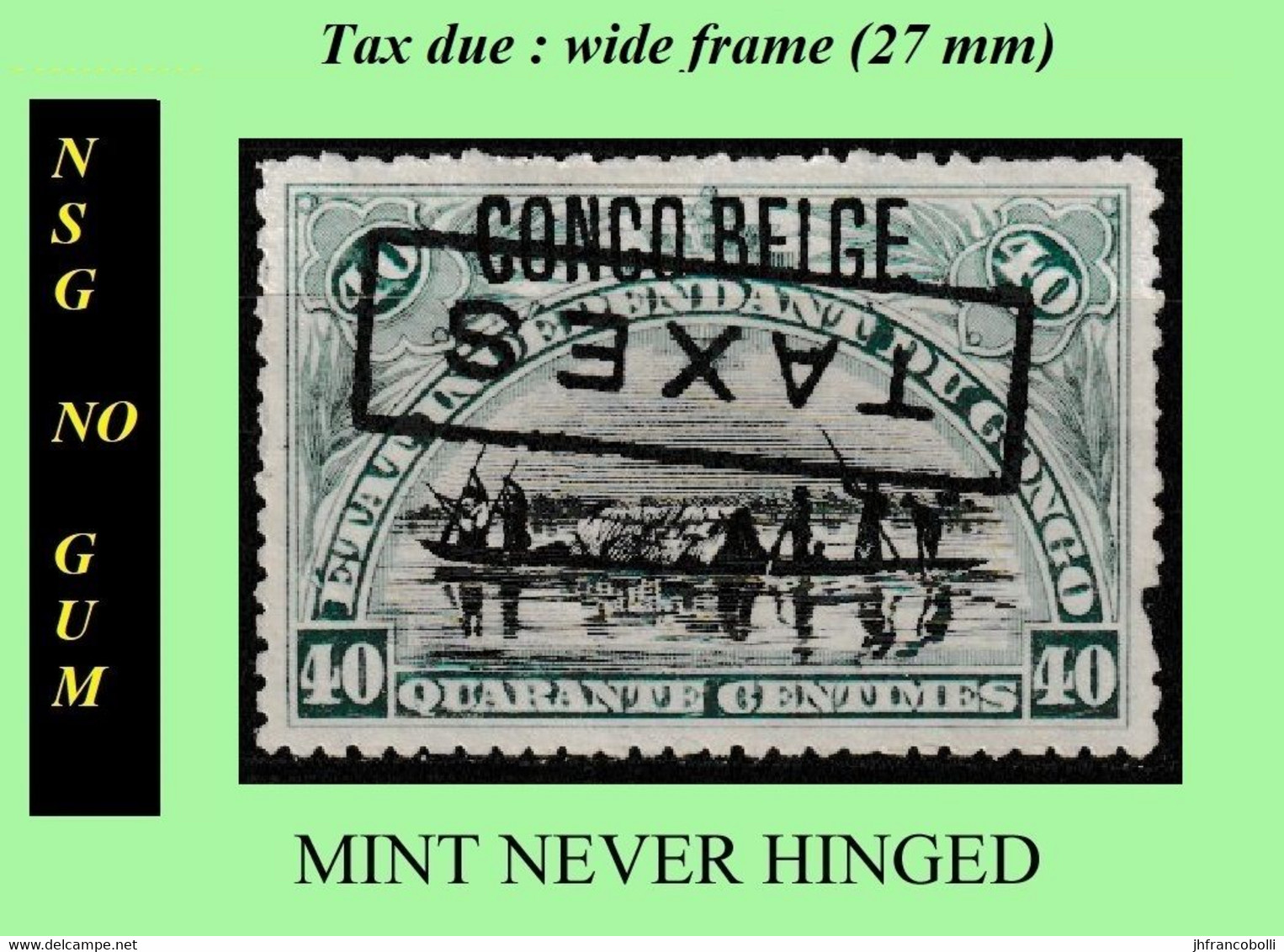 1909 ** CONGO FREE STATE / ETAT IND. CONGO = COB MNH/NSG TX 21 (MEDIUM INVERTED FRAME) GREEN CANOE (No Gum Singular) - Ungebraucht