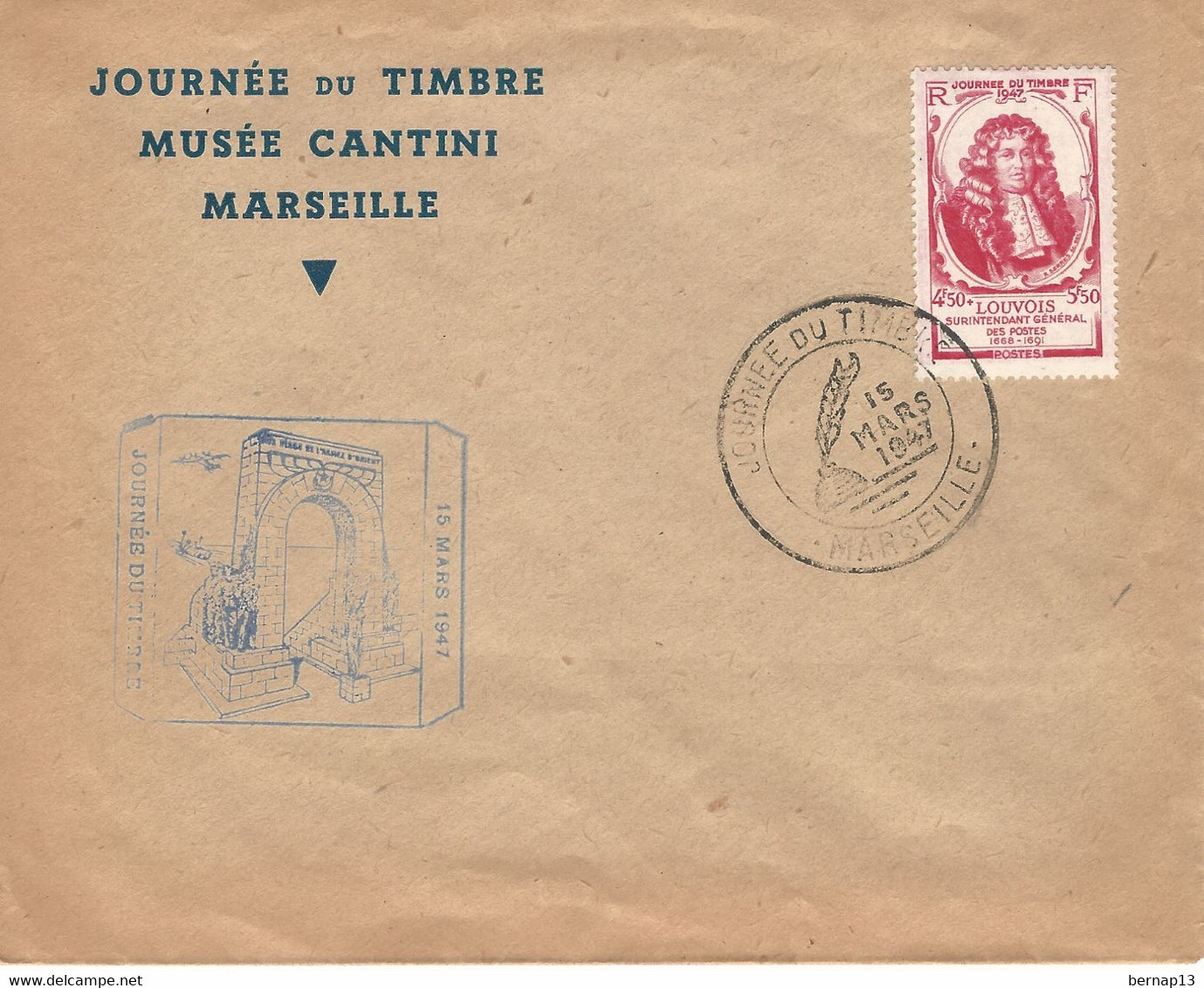 Enveloppe FDC France 15-3-1947 Journee Du Timbre - Sonstige & Ohne Zuordnung