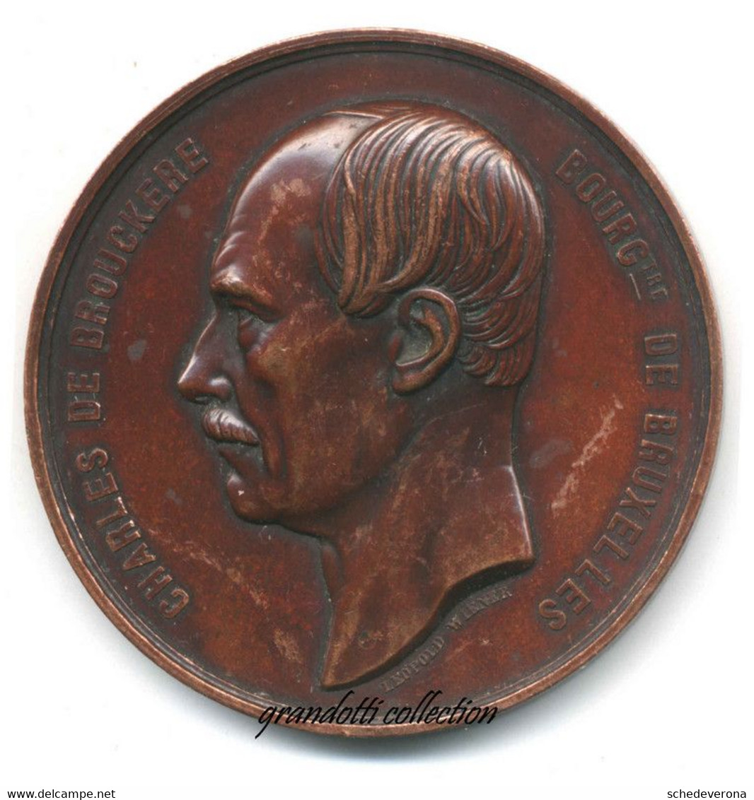 CHARLES DE BROUCKERE BOURGMEISTRE DE BRUXELLES 1860 MEDAILLE LEOPOLD WIENER - Professionnels / De Société