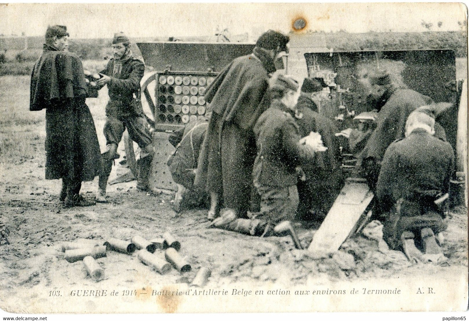 Cpa Belgique - Guerre De 1914 - Batterie D'Artillerie Belge En Action Aux Environs De Termonde - Animée - Colecciones Y Lotes