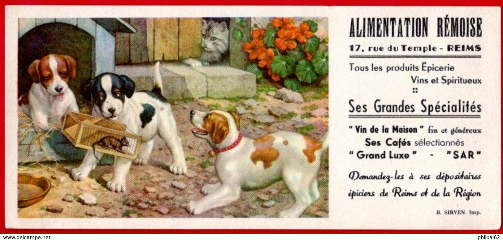 Buvard Alimentation Rémoise, Rue Du Temple à Reims. Illustration : Les Chiens, Chat Et Rat Dans Le Piège. - R