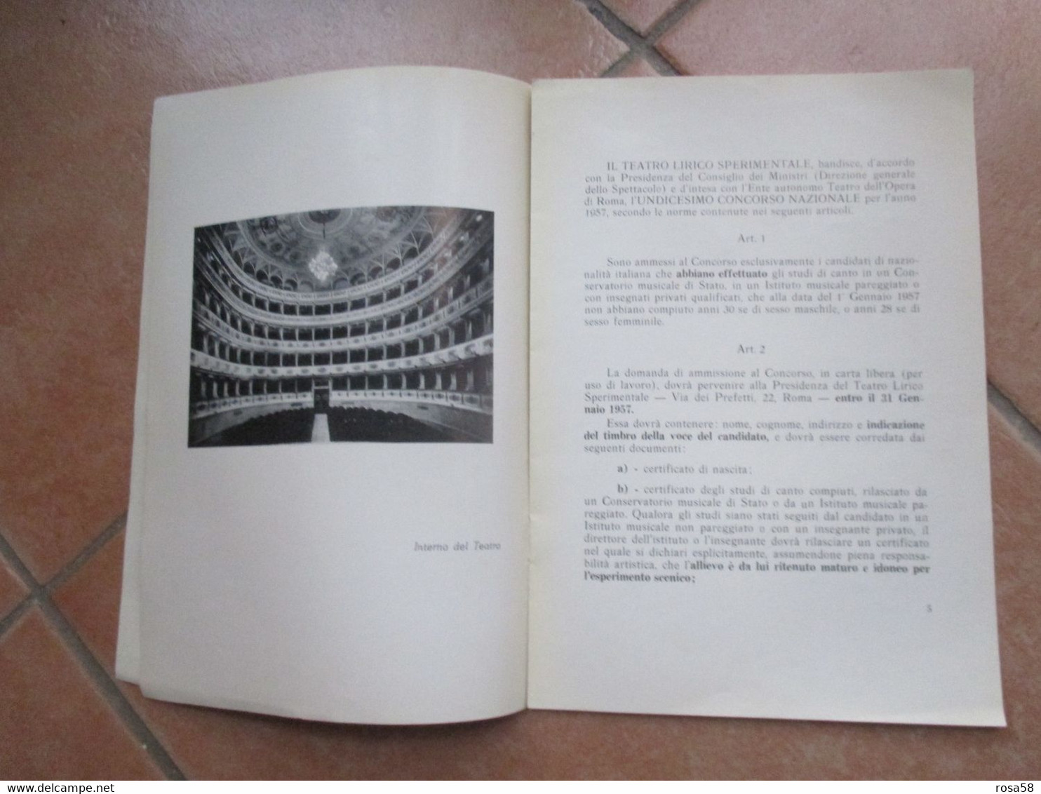 1957 Città Di SPOLETO Teatro LIrico Sperimentale Bando Concorso 11°stagione Sede In Roma - Programmes