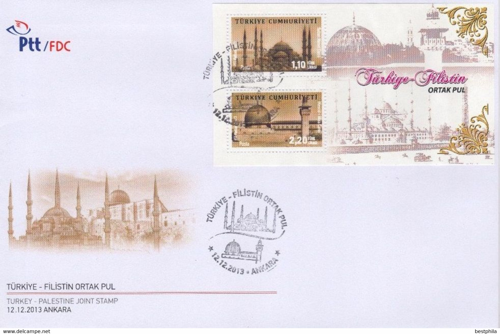 Turkey, Türkei - 2013 - Palestine Joint Stamp /// First Day Cover & FDC - Covers & Documents