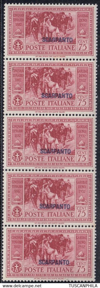 1932 Giuseppe Garibaldi 5 Val. Sass. 22 MNH** Cv 700 - Aegean (Scarpanto)