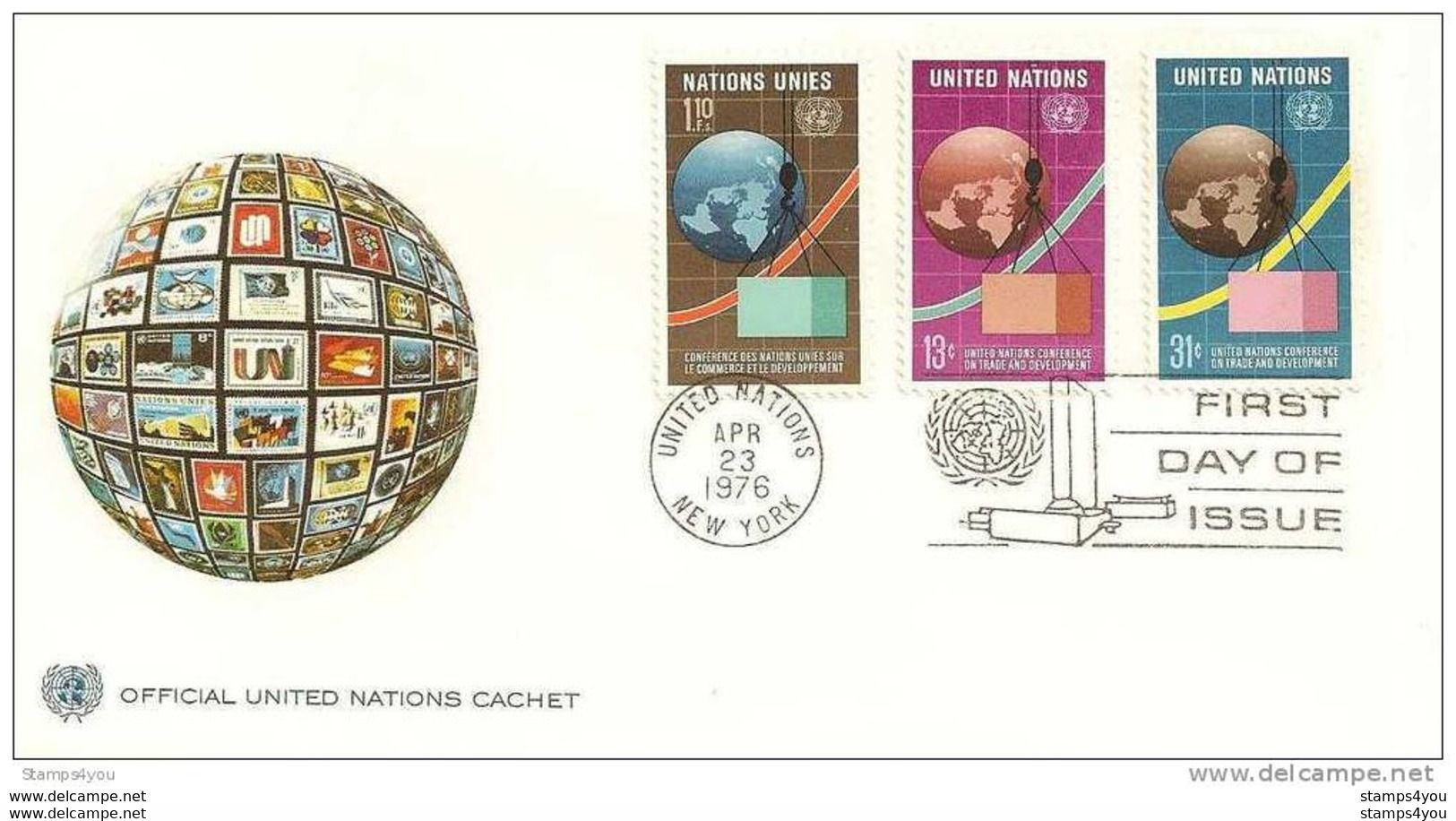 248 - 60 -  Rare Enveloppe Combo Nations Unies Genève / New York 1976 "Conférence Commerce Et Dév - Storia Postale