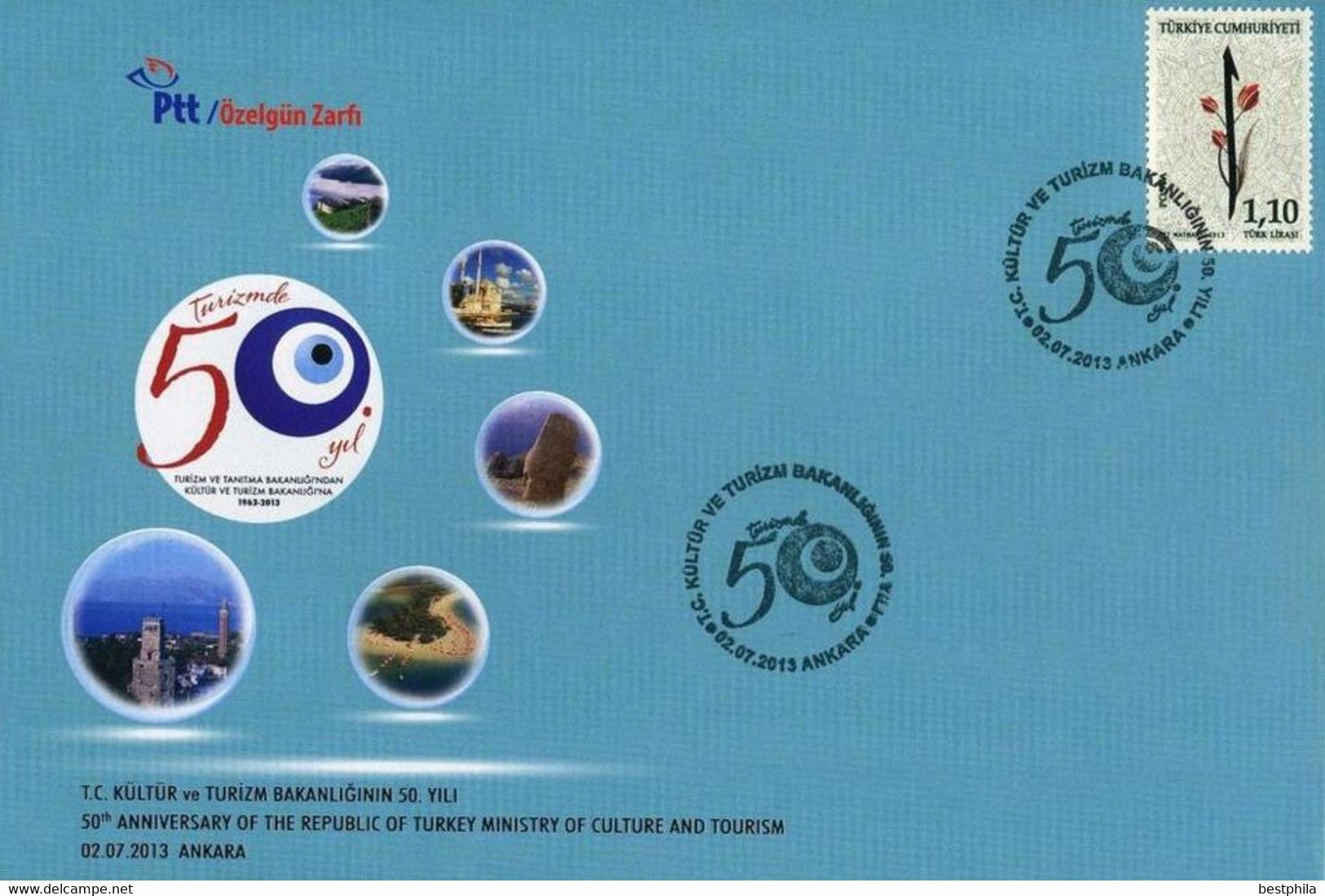 Turkey, Türkei - 2013 - 50th Anniversary Of Turkey Ministry Of Culture And Tourism /// First Day Cover & FDC - Cartas & Documentos