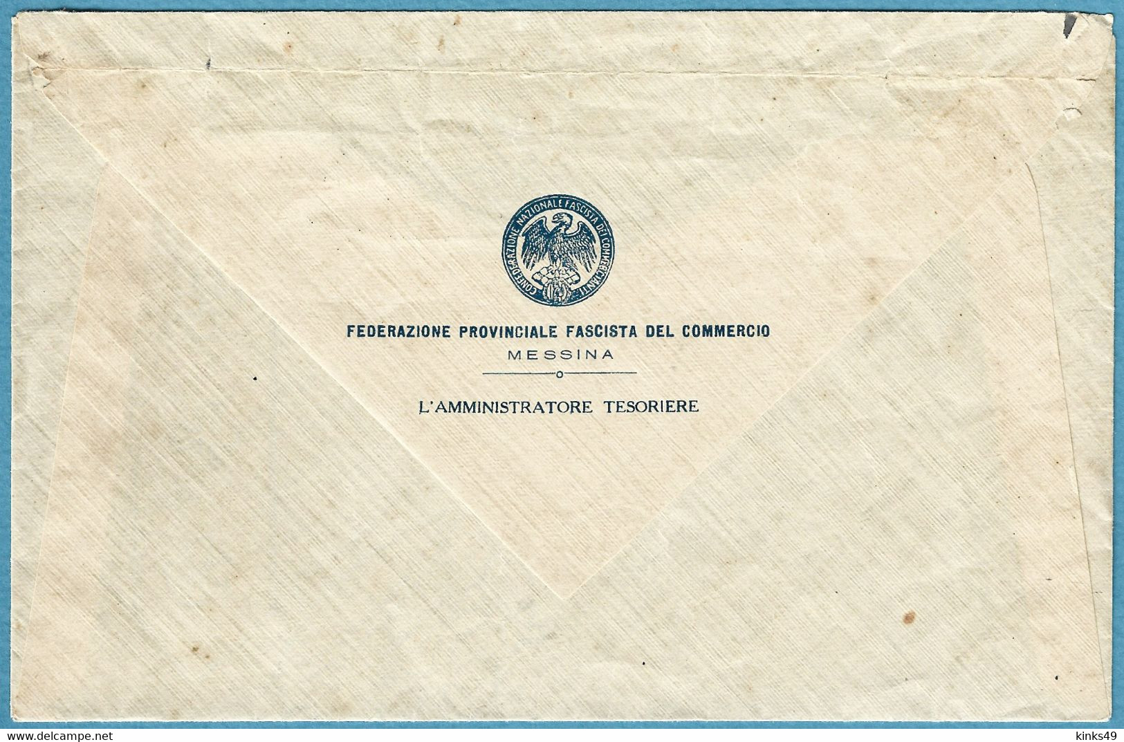 586> Antica Busta < Federazione Provinciale Fascista Del Commercio - Messina > Anni '30/'40 - Materiaal En Toebehoren