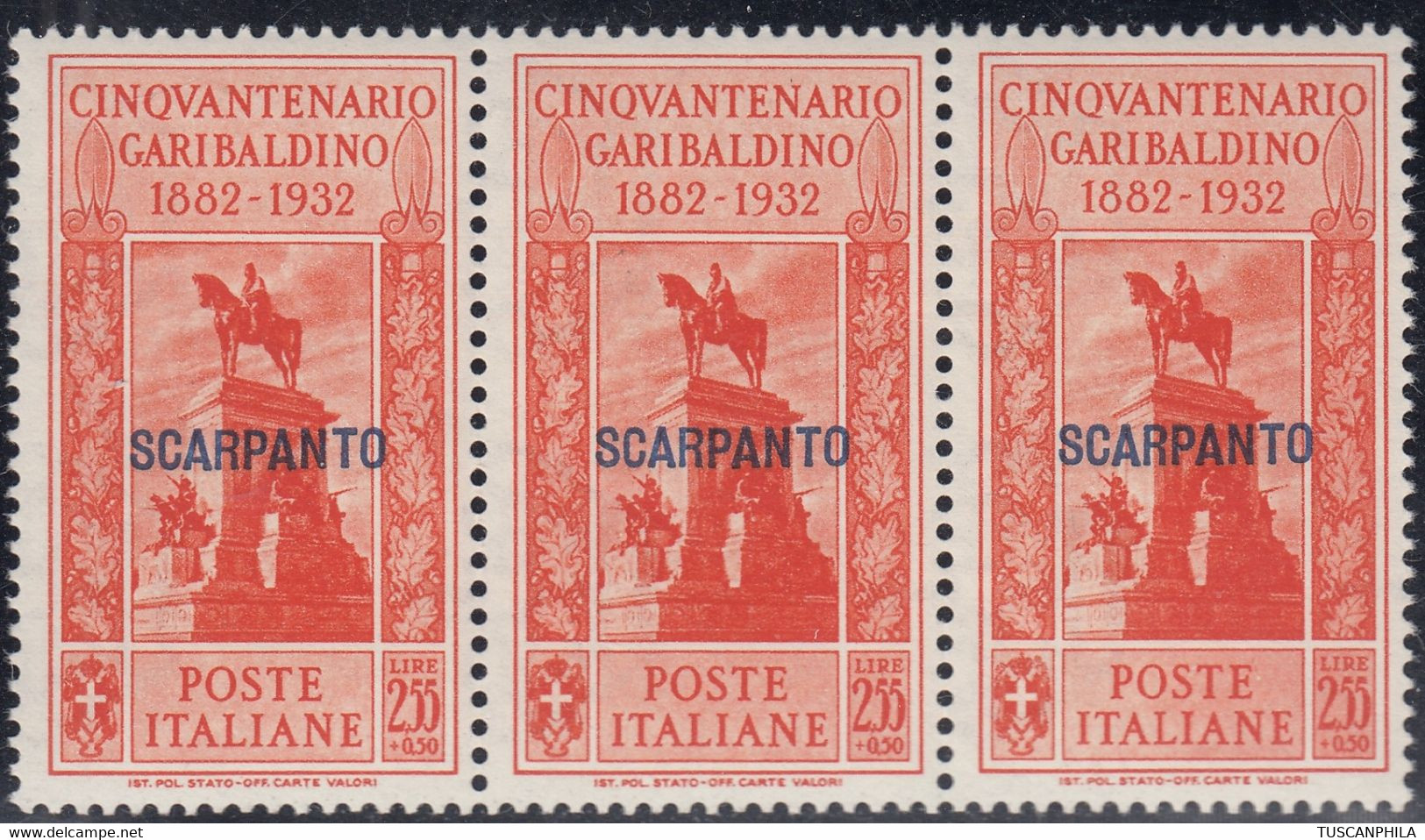 1932 Giuseppe Garibaldi 3 Val. Sass. 25 MNH** Cv 210 - Egée (Scarpanto)