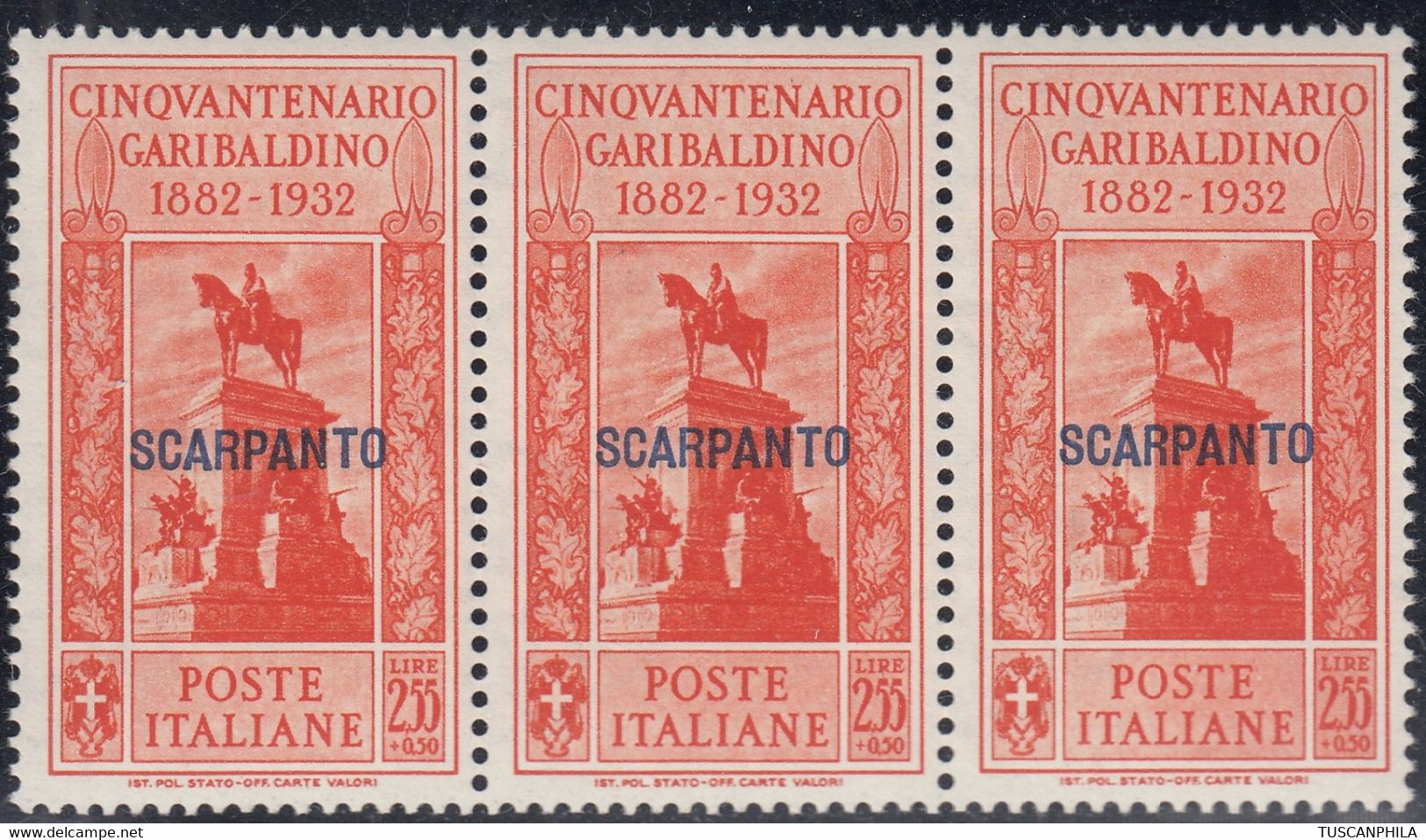 1932 Giuseppe Garibaldi 3 Val. Sass. 25 MNH** Cv 210 - Aegean (Scarpanto)