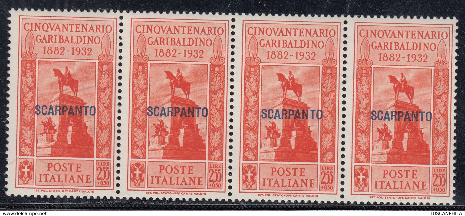 1932 Giuseppe Garibaldi 4 Val. Sass. 25 MNH** Cv 280 - Egée (Scarpanto)
