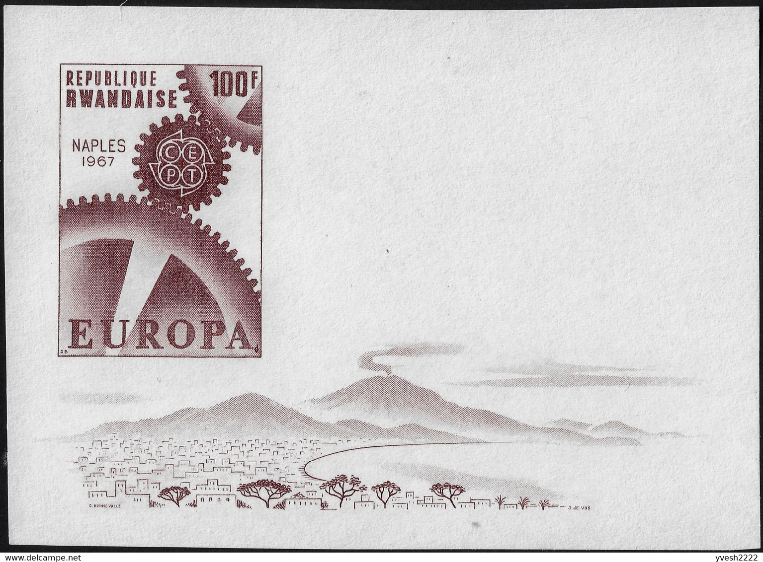 Rwanda 1967 COB Bl. 8 Et 9. Essais Sans Les Inscriptions. Exposition Philatélique Du Timbre Europa Volcan, Roues Dentées - Volcans