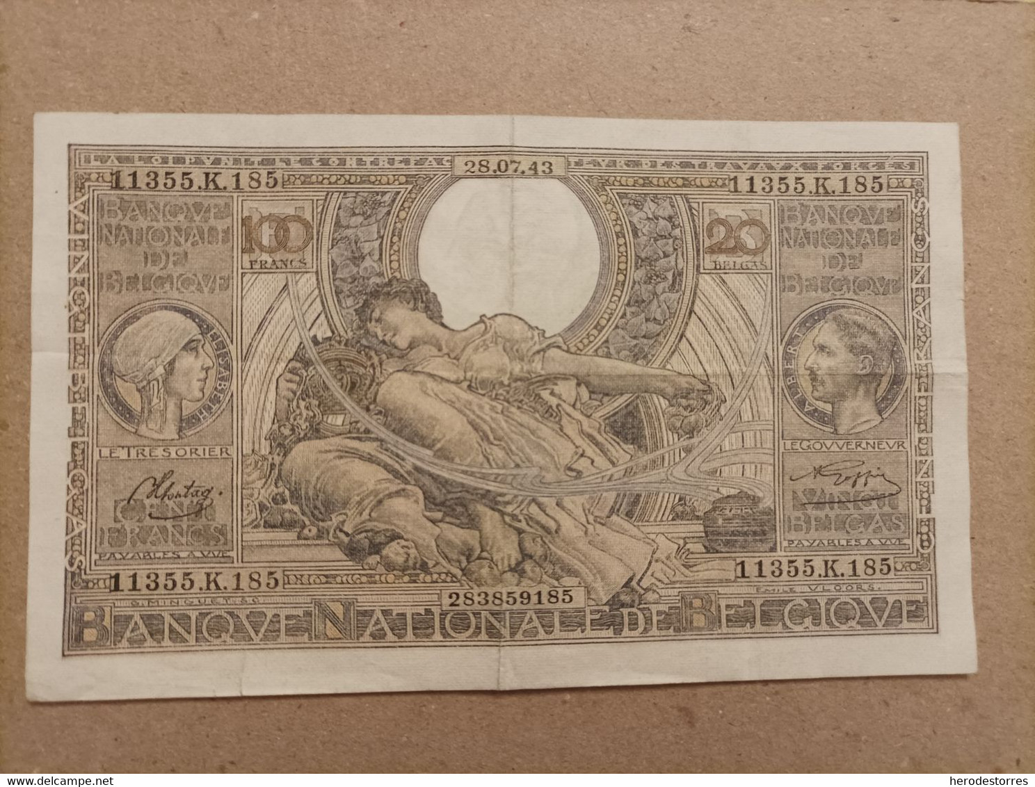 Billete De Belgica De 100 Francos, Año 1943 - A Identifier