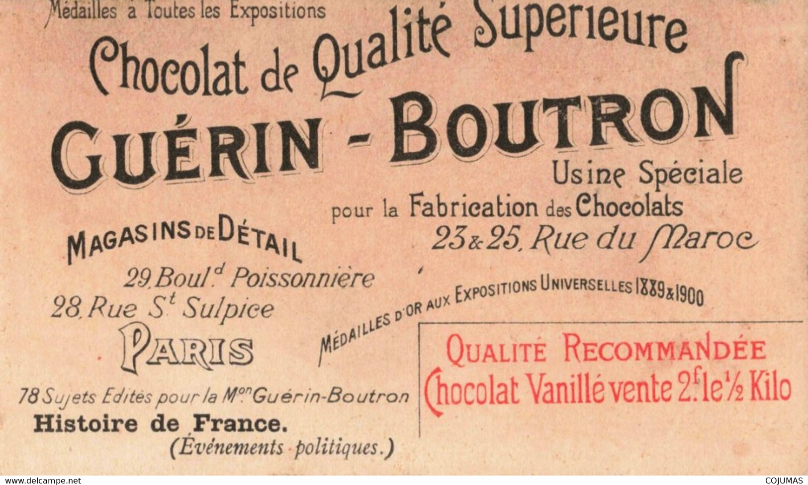 CHROMOS - S11613 - Chocolat Guérin Boutron Versailles Construit Par Louis XIV - Coupée Env.10,6x6,3cm-L2 - Guerin Boutron