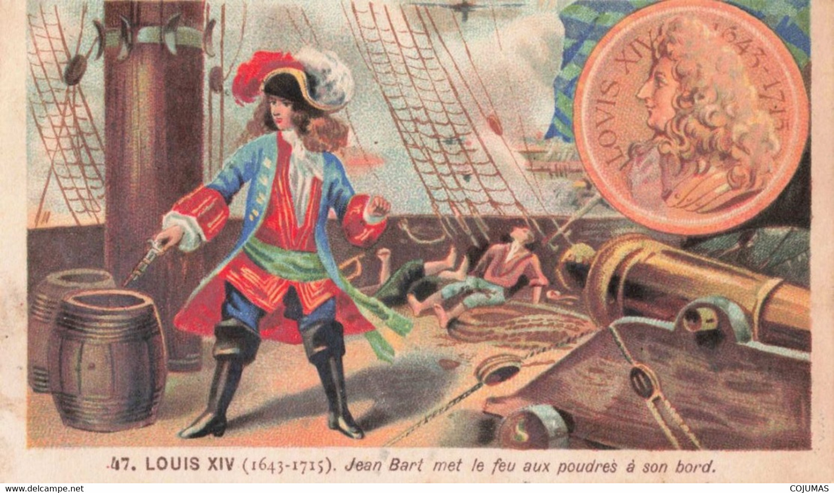 CHROMOS - S11615 - Chocolat Guérin Boutron Louis XIV Jean Bart Met Feu Aux Poudres à Son Bord Coupée Env.10,6x6,3cm-L2 - Guerin Boutron