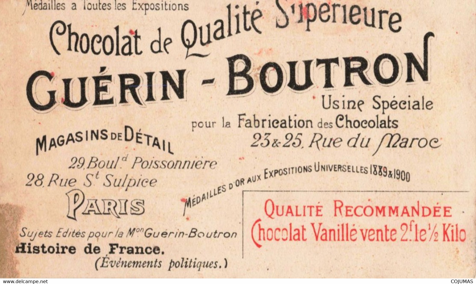 CHROMOS - S11615 - Chocolat Guérin Boutron Louis XIV Jean Bart Met Feu Aux Poudres à Son Bord Coupée Env.10,6x6,3cm-L2 - Guerin Boutron