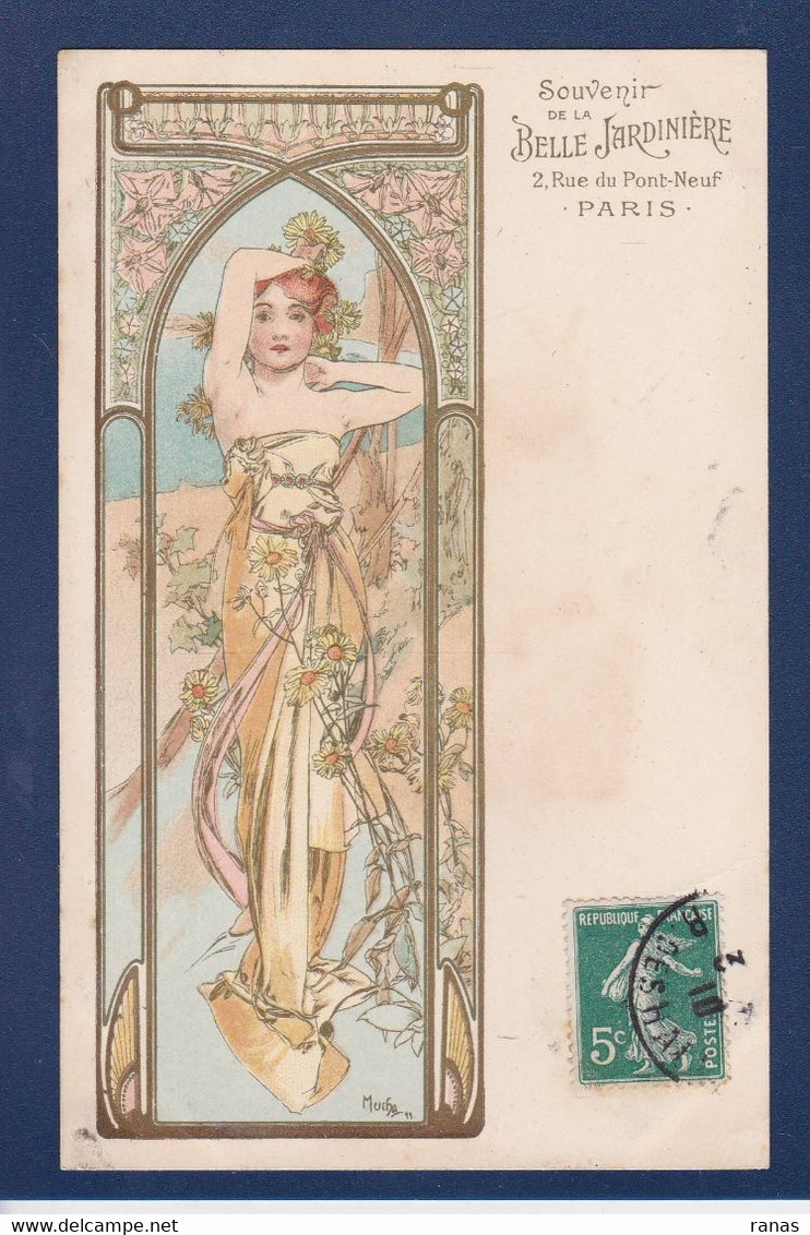 CPA MUCHA Alphonse Art Nouveau Femme Women Voir Dos Publicité Belle Jardinière - Mucha, Alphonse