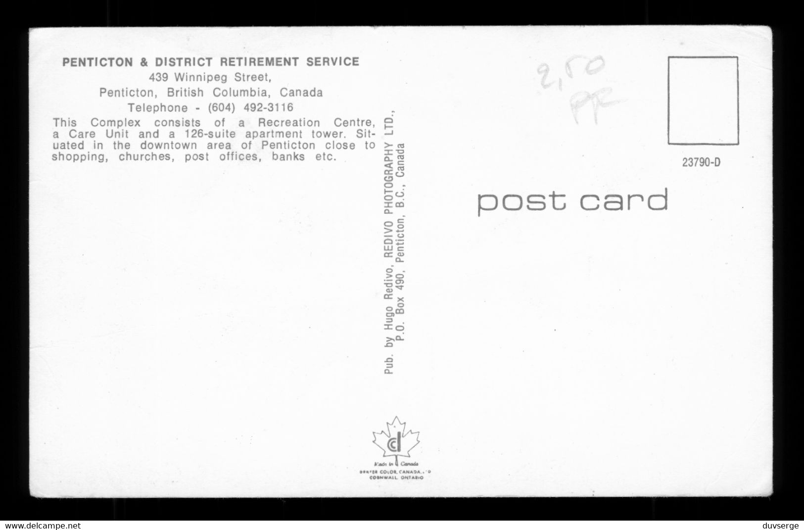 Canada British Colombia Penticton And District Retirement Complex  ( Format 9cm X 14cm ) - Penticton