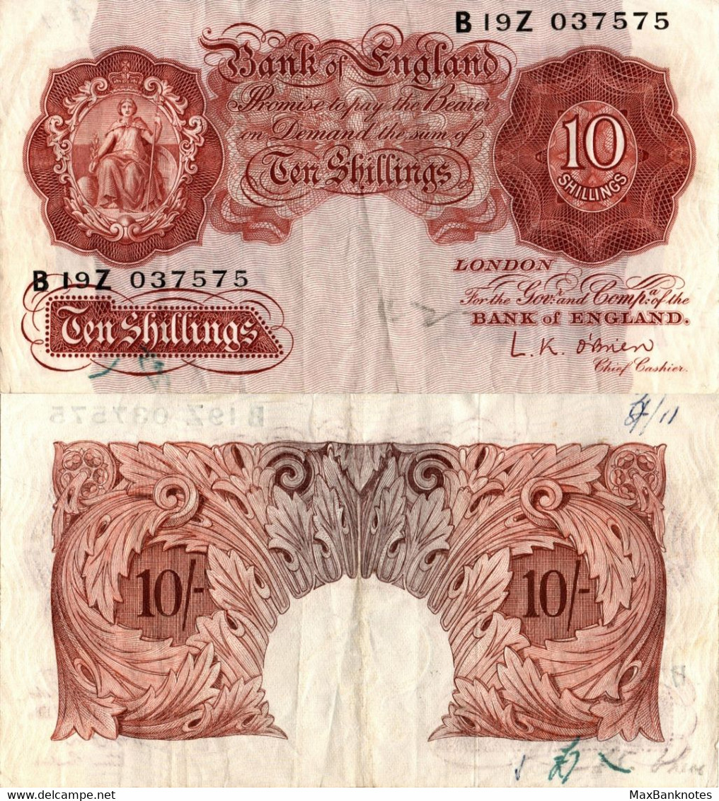 United Kingdom / 10 Shillings / 1955 / P-368(a) / VF - 10 Shillings